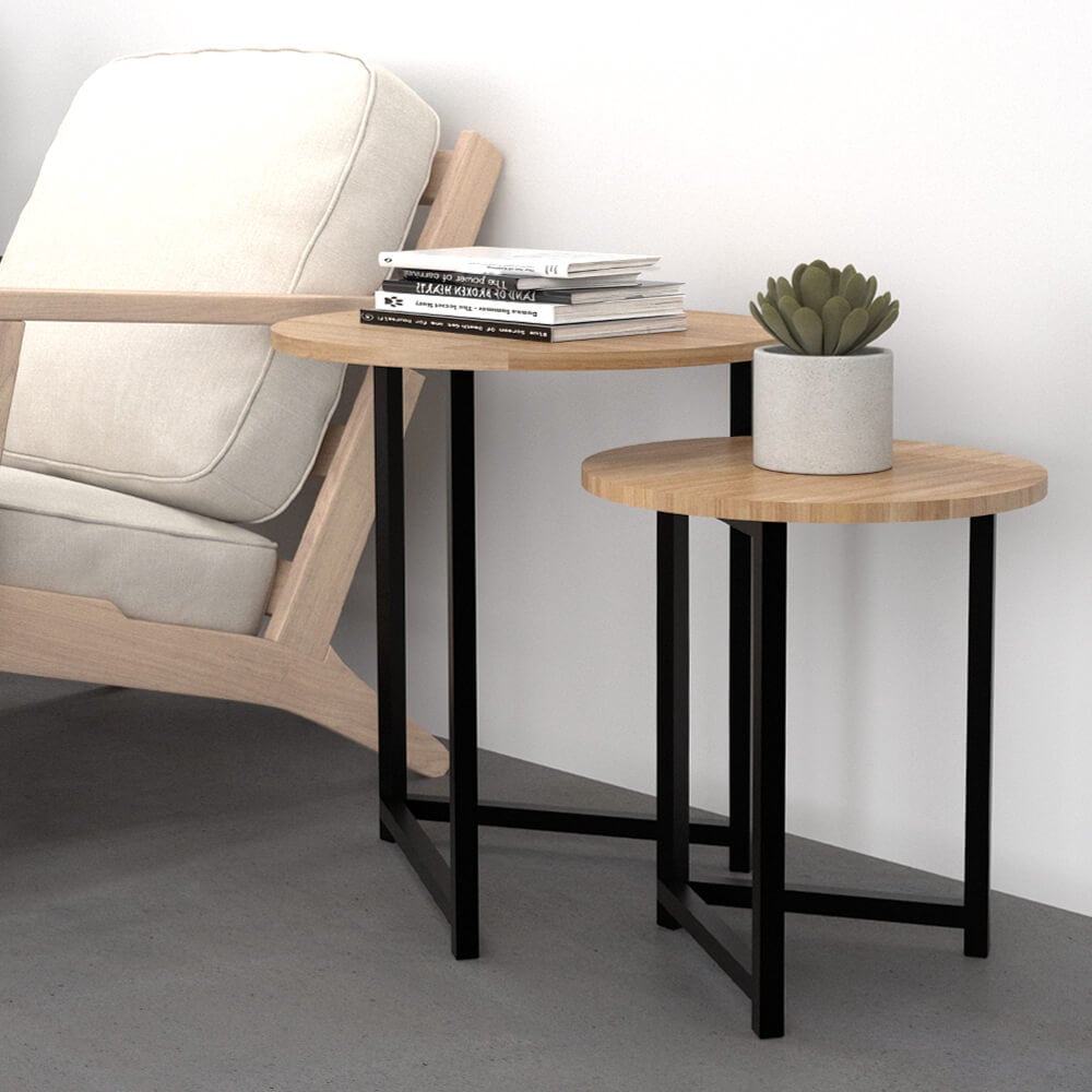 โต๊ะข้างแบบคู่ ไม้ยางพารา สไตล์ลอฟท์ Monster Steel รุ่น TSN008 ขนาด 50*50*55 cm.